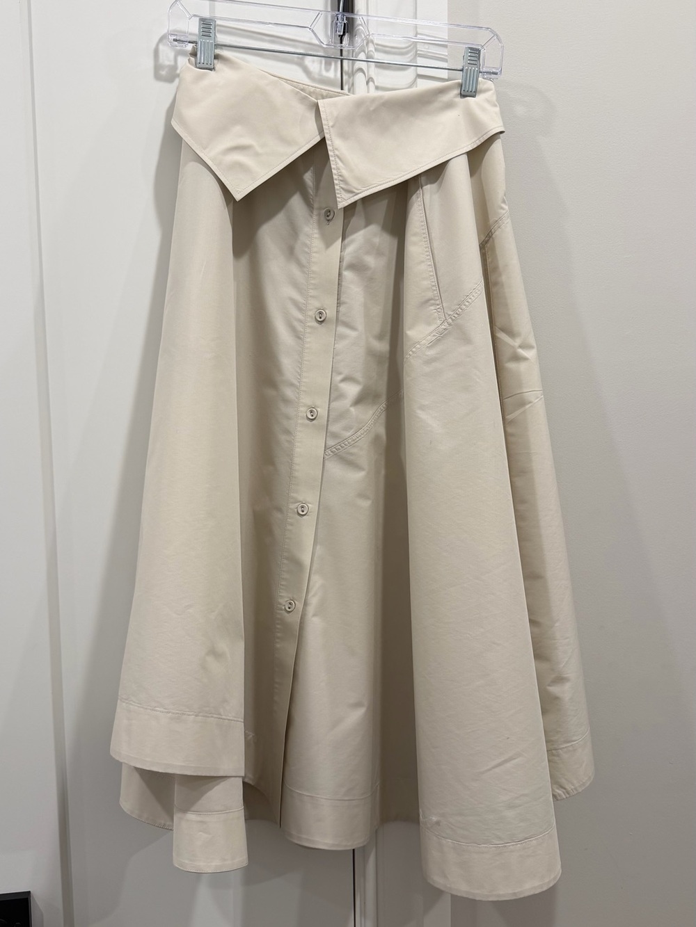 3.1 Phillip Lim Cotton Cream Button-Front Circle Skirt with Folded Waist